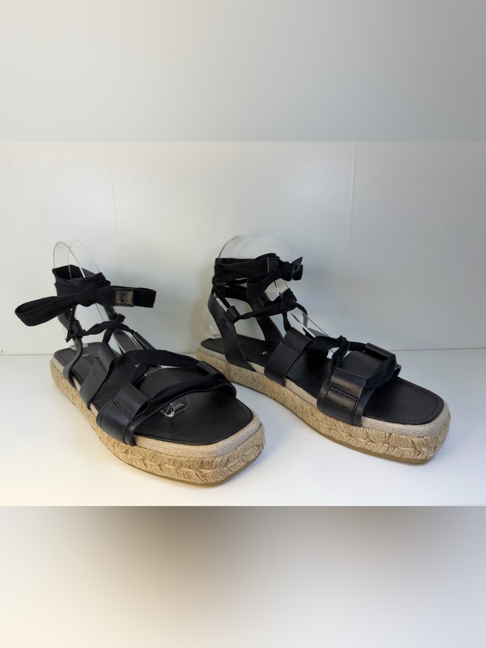 Max Mara Black Lace-Up Espadrille Wedge Sandal -